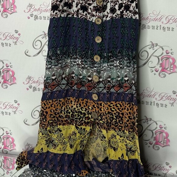 Angie dress animal print long maxi stripe buttons strappy back halter style - Picture 7 of 8